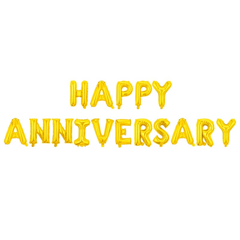 Set Baloane din Folie Metalizata, ANGELBEAR, Model Happy Anniversary, Litere de 40 cm, Baloane Party, Ambalaj Individual, Pai Inclus, Umflare cu Aer sau Heliu, Auriu
